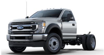 A silver 2022 Ford F-550 Super Duty parked against a white background.